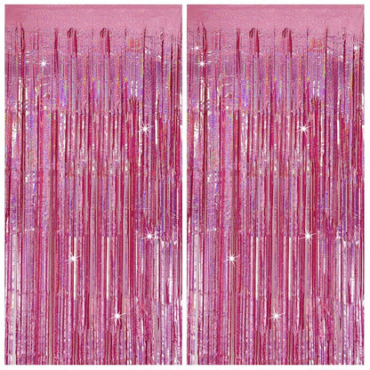 Tinsel Curtain Pink Birthday Party Decorations 2 Packs Glitter Foil Fringe Curtain Decor Streamers Photo Booth for Birthday Christmas Wedding Halloween Graduation