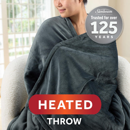 Sunbeam Electric Throw Royal Mink Sherpa Heated Blanket, 4 Heat Settings, 4-Hour Auto Shut-Off, Fast Heating, Luxurious and Ultra Comfy, Night Fog Color, 50" x 60"