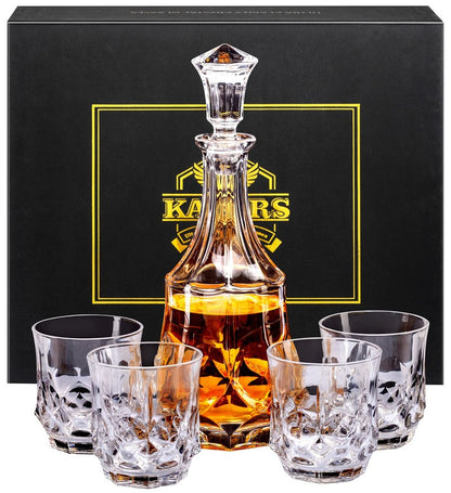 KANARS Whiskey Decanter Sets for Men, 25 Oz Liquor Decanter with 10 Oz Crystal Glasses in Luxury Box for Bourbon Scotch Rum Tequila Vodka, Whisky Gifts for Birthday New Year Father's Day