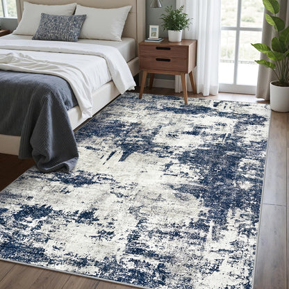 Area Rug Living Room Rugs: 5x7 Washable Rug with Anti-Slip Backing Non-Shedding Stain-Resistant Foldable Modern Abstract Carpet for Bedroom Dining Room Nursery Home Office - Gray/Blue
