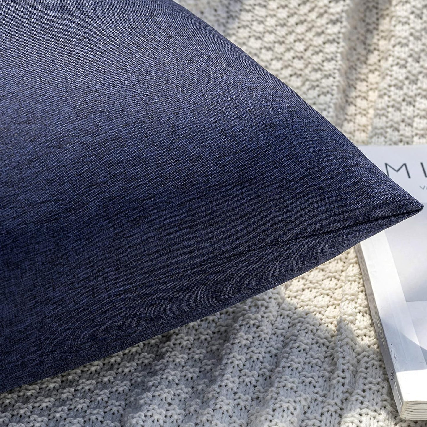 MIULEE Decorative Outdoor Throw Pillow Covers - Waterproof Faux Linen Cushion Cases | 20x20 Inch Navy, Set of 2
