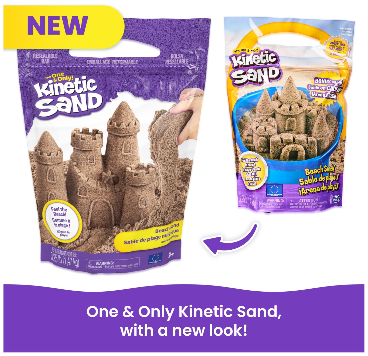 Kinetic Sand, 3.25lbs Beach Play Sand, Moldable Sensory Toys for Kids, Resealable Bag (Packaging May Vary), for Ages 3 and up
