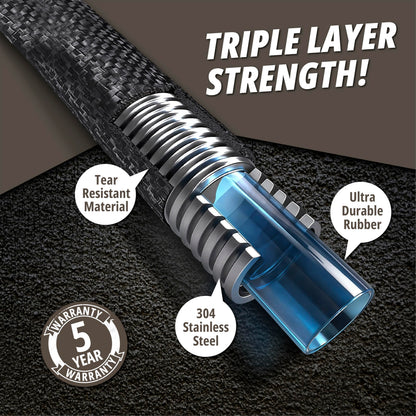 Hydrosteel PRO 100 Ft Metal Garden Hose with Nozzle, Water Hose Made from Heavy Duty 304 Stainless Steel, Flexible, Lightweight, Brass Crush Resistant Fittings, Kink Free, 5/8” Diameter, 600 PSI