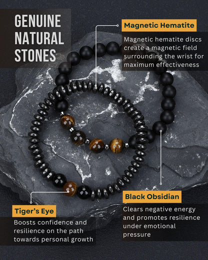 WestLuna Magnetic Healing Bracelet Set – Adjustable Magnetic Hematite Bracelets for Women Men, Slimming Crystal Chakra Energy Beaded Bracelet Gift(Tiger's Eye, Medium)