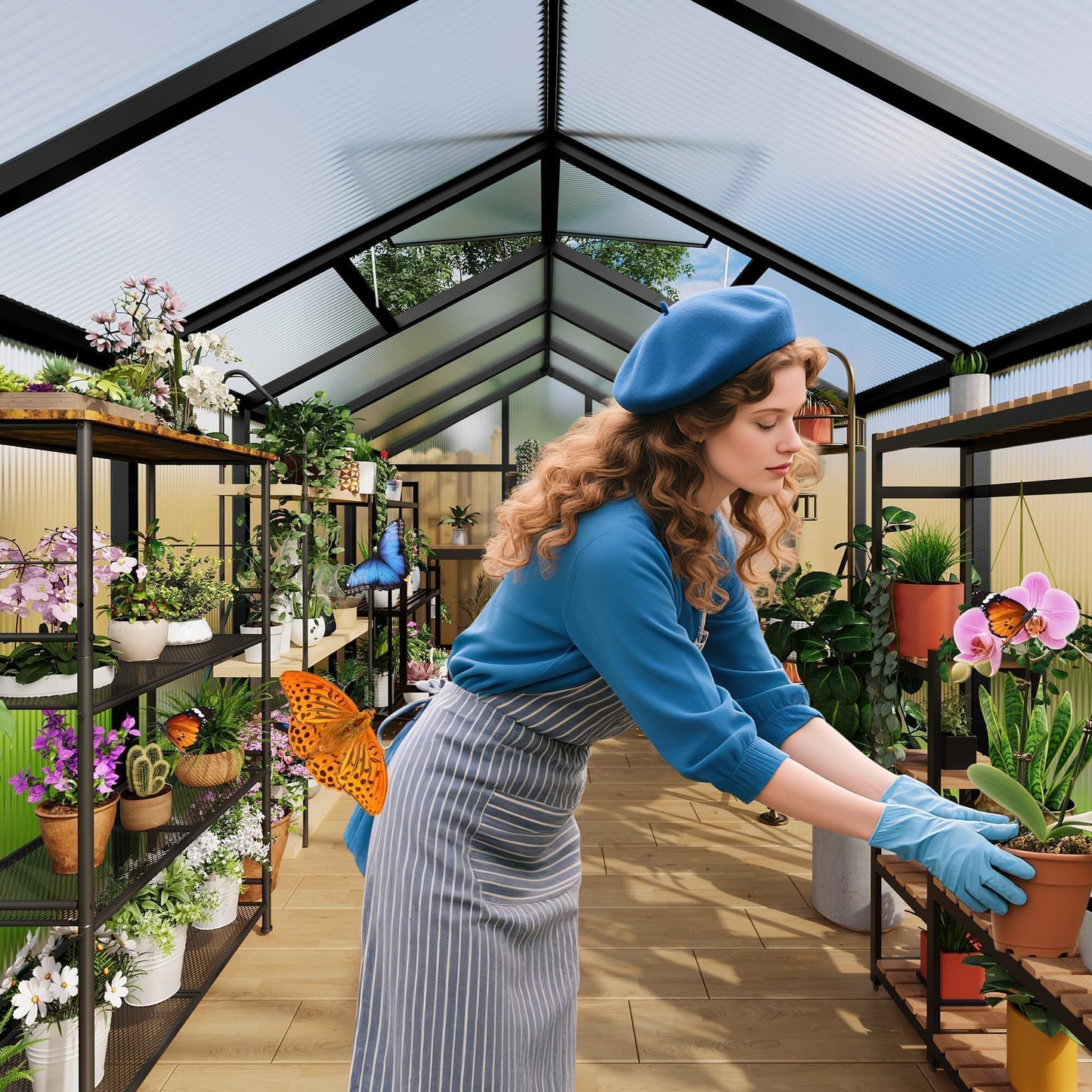 6X10 ft Greenhouse, Greenhouses for Outside, Aluminum Frame Polycarbonate Panels with Sliding Lockable Door and Ajustable Roof Vent, Spacious Walk-in Design for Backyard, Garden, Patio, Black