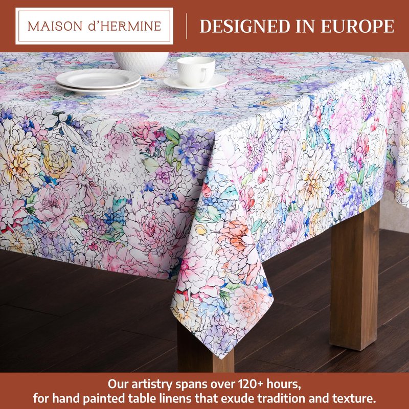 Maison d' Hermine Table Cloth Rectangle Table 100% Cotton 60 x 90 Inches Tablecloth Reusable Decorative for Dining Kitchen Room Farmhouse Home Gifts for Mothers Day Spring Summer - Floral Love