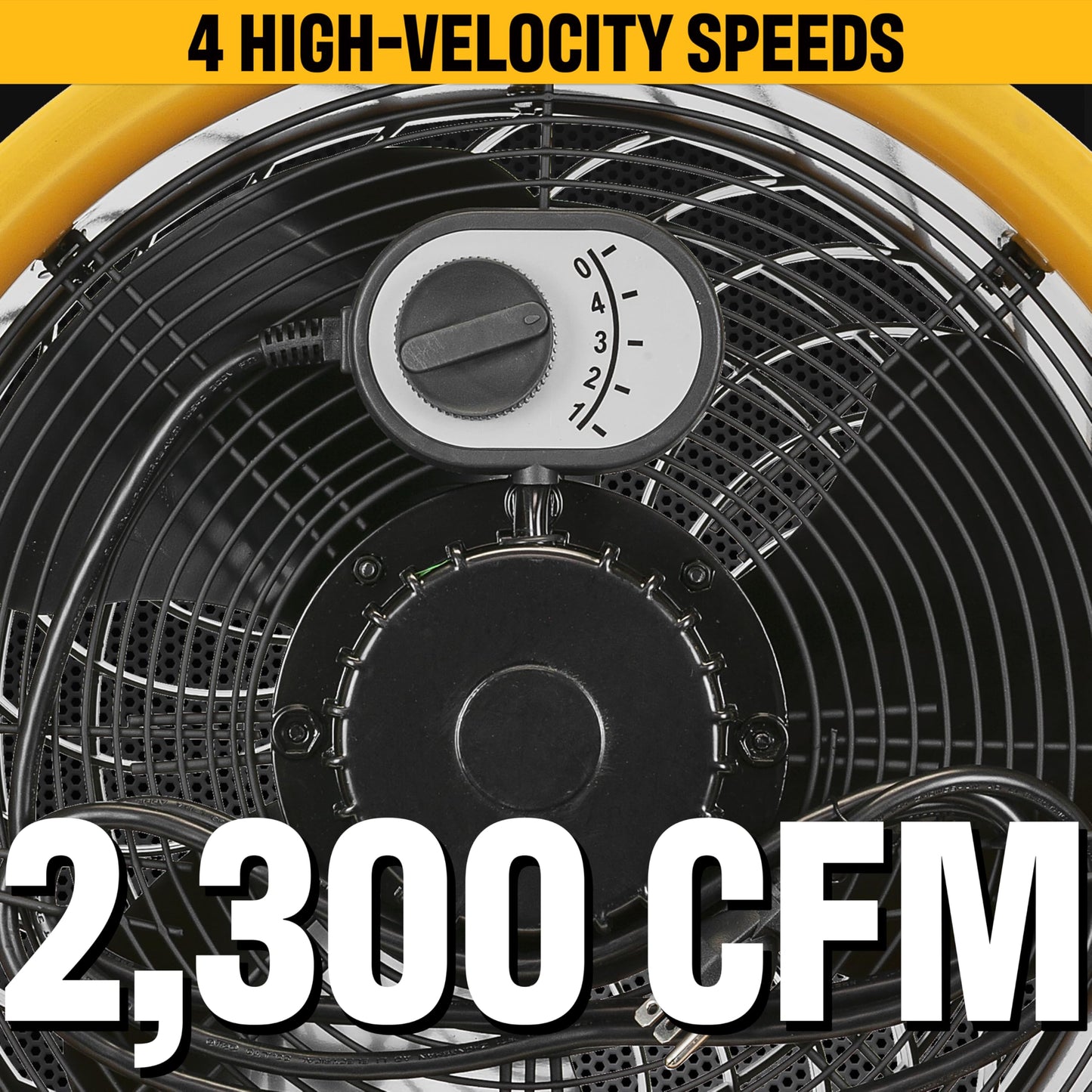 CAT fans - 14”-Blade High-Velocity Pedestal Drum Fan Industrial Grade (Yellow, 4-in-1): 2,300 CFM, 4-Speed, 360 Degree Adjustable Tilt, Dual Ball Bearing Motor with Die-Cast Cover (HVPD-14AC)