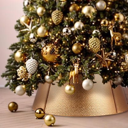 Christmas Tree Collar and Skirt Set - 23" Festive Holiday Decor with Gold Metal Tree Collar Base Stand - Ideal for Real or Artificial Trees - Christmas Skirt Tree Basket Decorations Gift Gold1