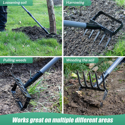 Suchtale 82 Inch Action Rake Hoe, 5-Tines Cultivator, Adjustable 37-82" Handle, Garden Weeding & Planting