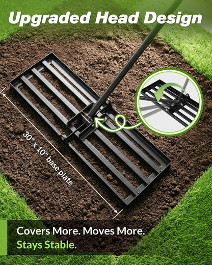Sakerplus Lawn Leveling Rake 30 Inch, Landscaping Lawn Leveler, Heavy-Duty Yard Leveling Rake for Soil, Sand, Compost & Fertilizer, Fixed Handle Ground Leveler for Yard