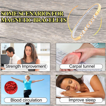 KYOSI Magnetic Bracelet for Women Energy Balance Stainless Steel Bracelet Magnet jewelry Stretches Elastic Small Bracelet Mothers Gifts (Silver+Gold)
