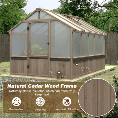 BlueWish 8x10 FT Greenhouse Kit, Wood Greenhouses with 6MM Polycarbonate Panel, Green House with Adjustable Vent & Lockable Door, Walk-in Greenhouse for Outside, Garden, Backyard