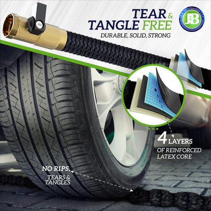 J&B XpandaHose 150ft Expandable Garden Hose – Ultra-Strong 3750D, 4-Layer Latex Core, Brass 3/4" Connectors, 10-Pattern Nozzle & Storage Bag – Lightweight, Kink-Reducing, Leak-Resistant