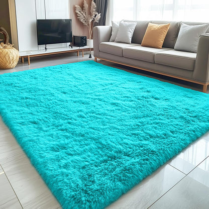 OLANLY Large Area Rug - Soft Fluffy Shaggy Carpet for Living Room & Bedroom | 5x8 Teal Blue