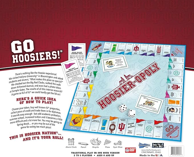 Late for The Sky Indiana University IU-Opoly Campus Edition Family Board Game 2–6 Players College-Themed Property Trading with Tokens &amp Landmarks Great Gift for Students and Alumni