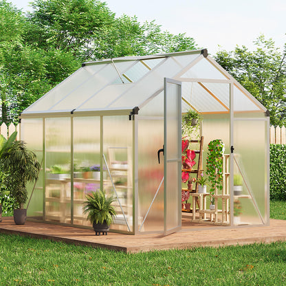 6×8 FT Greenhouse, Large Walk in Greenhouses for Outdoors and Garden Planting, Polycarbonate Greenhouse with Enhanced Aluminum Frame, Green Houses with Quick Setup Structure and Roof Vent, Silver