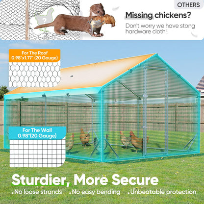 Quictent Large Metal Chicken Coop Run for 20+ Poultry with Metallic Perch, Side Hardware Cloth & Cover, Advanced Series Outdoor Walk-in Cage Hen Duck Rabbit Dog Pen Yard Farm House, 12x9x6.6FT