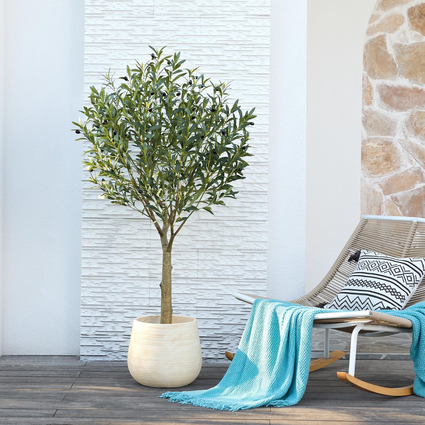 VeriNatural Artificial Olive Tree 5FT - Faux Olive Trees Indoor with 1283 Silk Leaves & 58 Fruits,UV Resistant & Natural Wood Trunk Fake Plant for Outdoor,Living Room,Patio,Home Decor,VN157