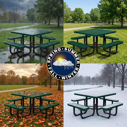 46” Square Heavy-Duty Expanded Metal Brown Picnic Table