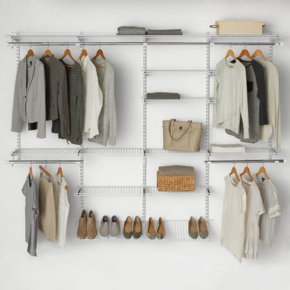 Rubbermaid Configurations Closet Shelves & Hanging Kit (2) 26" Shelves White Custom Pantry Organizer and Storage/Clothes Rack for Home/Laundry/Bathroom/Mudroom/Pantry/Linen Closet