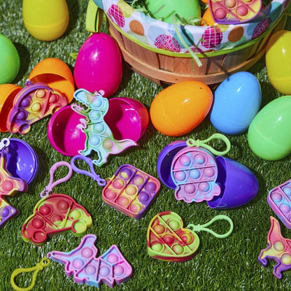 JOYIN 24 Pcs Pre Filled Easter Eggs with pop Keychain Toys for Easter Theme Party Favor, Pop Fidget Stress Relief Squeeze Bubble for Eggs Hunt, Classroom Exchange and Game Prize Supplies