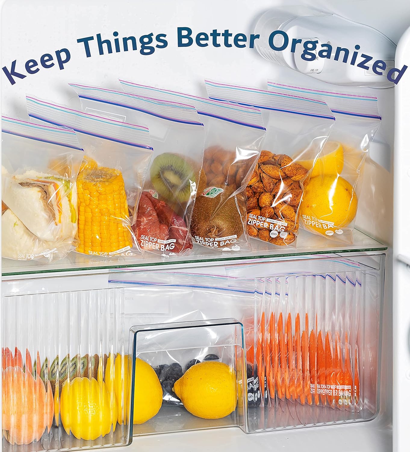 24/7 Bags- Quart Zip Storage Bags, 200 Count, Double Zipper Seal, Easy Grip Open Tabs, Write-On Space, BPA-Free & Heavy Duty, Microwave Safe, Non-StandUp