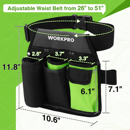 WORKPRO 2-Piece Pruning Shears and Garden Tool Belt Set, Gardening Belt with 5 Pockets and Adjustable Waist Belt, 8" Bypass Garden Shears and 8'' Handing Pruner with Steel Straight Blade