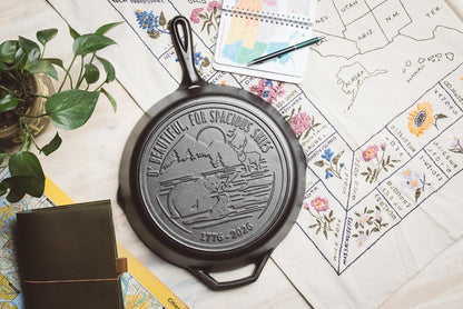 Lodge 12 Inch Cast Iron Skillet – Pre-Seasoned Frying Pan with Teardrop Handle – Oven, Stovetop, Grill & Campfire Use – Made in USA – Non-Toxic, Even-Heating Cookware – 250th Anniversary Logo