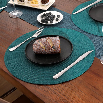 SHACOS Round Placemats Set of 8 Woven Braided Table Placemats 15 inch Circle Place Mats Washable Non Slip Table Mats for Home Wedding Party, Teal Green