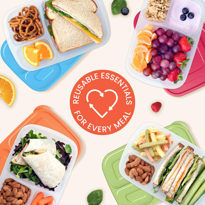 Bentgo Easyboxes - Original Stackable Lunch Boxes - Reusable 3-Compartment Food Containers for Kids and Adults - Bento Lunch Box for Meal Prep, School, & Work - BPA Free, Set of 4 (Classic)