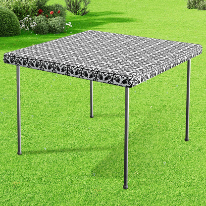 misaya Sqaure Vinyl Table Cloth, Elastic Fitted Flannel Backed Tablecloth, 100% Waterproof Plastic Table Cover Fits Folding Tables for Picnic, Camping, Outdoor (Black, 34" x 34")
