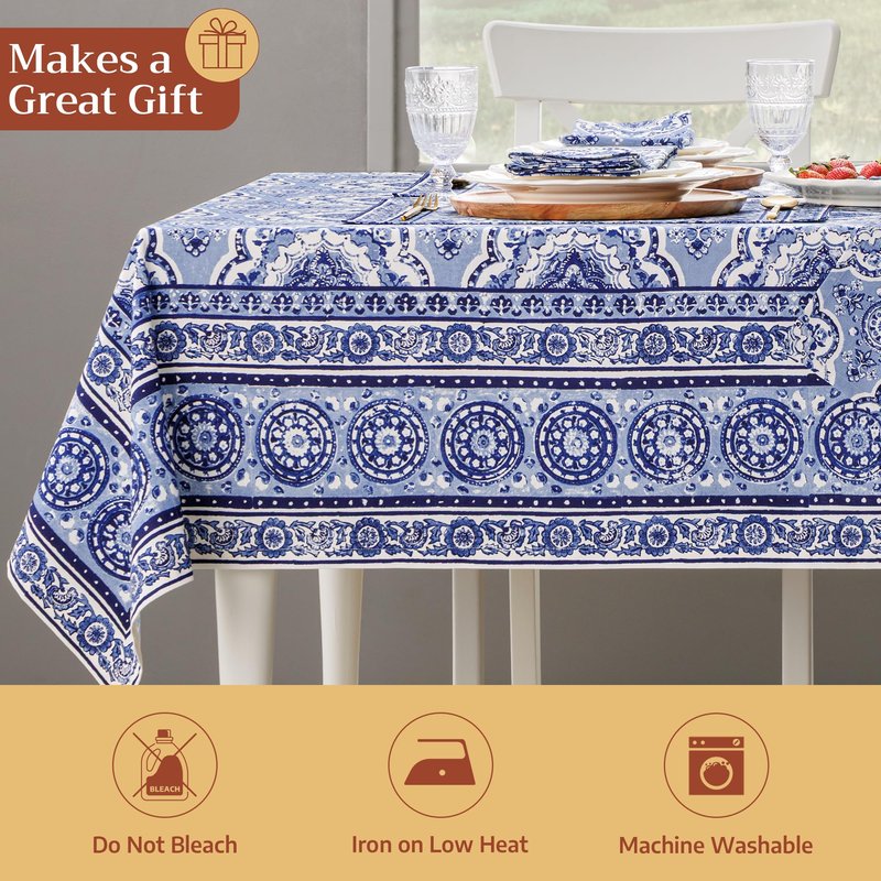 Maison d' Hermine Table Cloth Rectangle Table 100% Cotton 60 x 108 Inches Tablecloth Reusable Decorative for Dining Kitchen Room Farmhouse Home Gifts for Mothers Day Spring Summer - Melodie Bleue