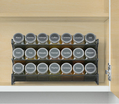 SpaceAid Spice Rack Organizer with 28 Spice Jars, 386 Spice Labels, Chalk Marker and Funnel Set for Cabinet, Countertop, Pantry, Cupboard or Door & Wall Mount - 28 Jars, 13.4" W × 10.8" H, Black