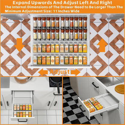 Yieach 8 Pack Adjustable In Drawer Spice Organizer - Expandable From 11'' to 22'' - Acrylic Drawer Seasoning Organizer,Clear Spice Organization Tray for Cabinet Drawers Condiment,Nail Polish and Jar