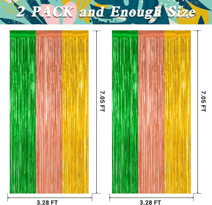 Luau Decorations by [Brand Name] - 2 Pack Summer Party Streamers | 3.28 FT x 7.05 FT Metallic Tinsel Backdrop