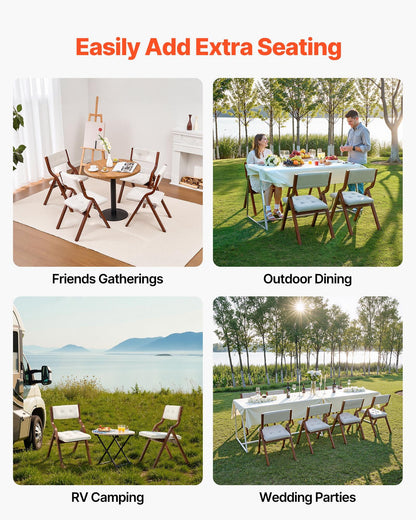 VEVOR Wooden Folding Chairs with Cushion, Set of 4, Portable Foldable Cushion Chair with Wooden Frame, Modern Padded Dining Chair for Kitchen, Office, Wedding, Party, Dining Room, Easy Assembly, White
