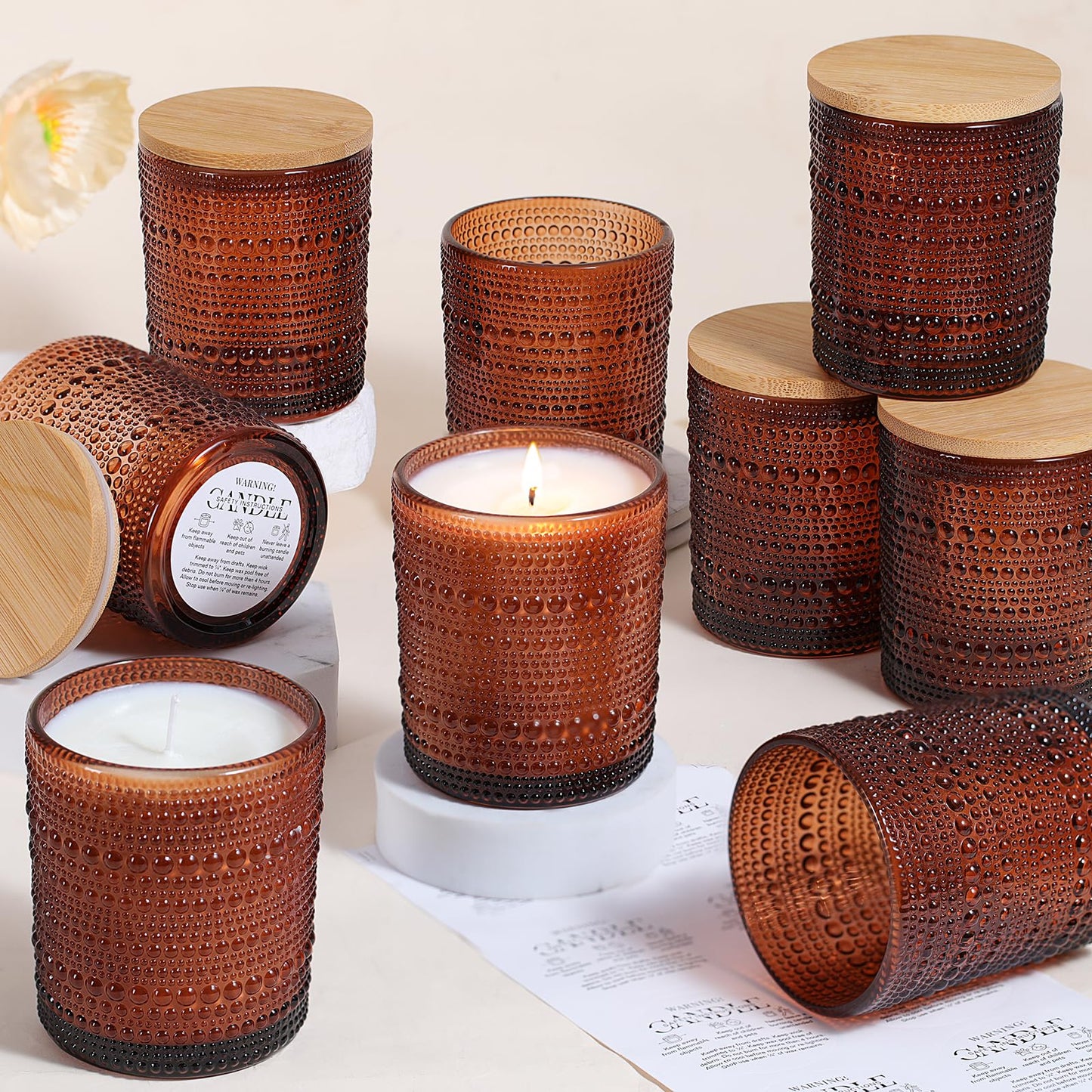 DARJEN 12 Pack Amber Candle Jars for Making Candles- 8 OZ Empty Glass Candle Making Jars with Bamboo Lids and Labels, Candle Containers Candle Making Kits for DIY Gifts