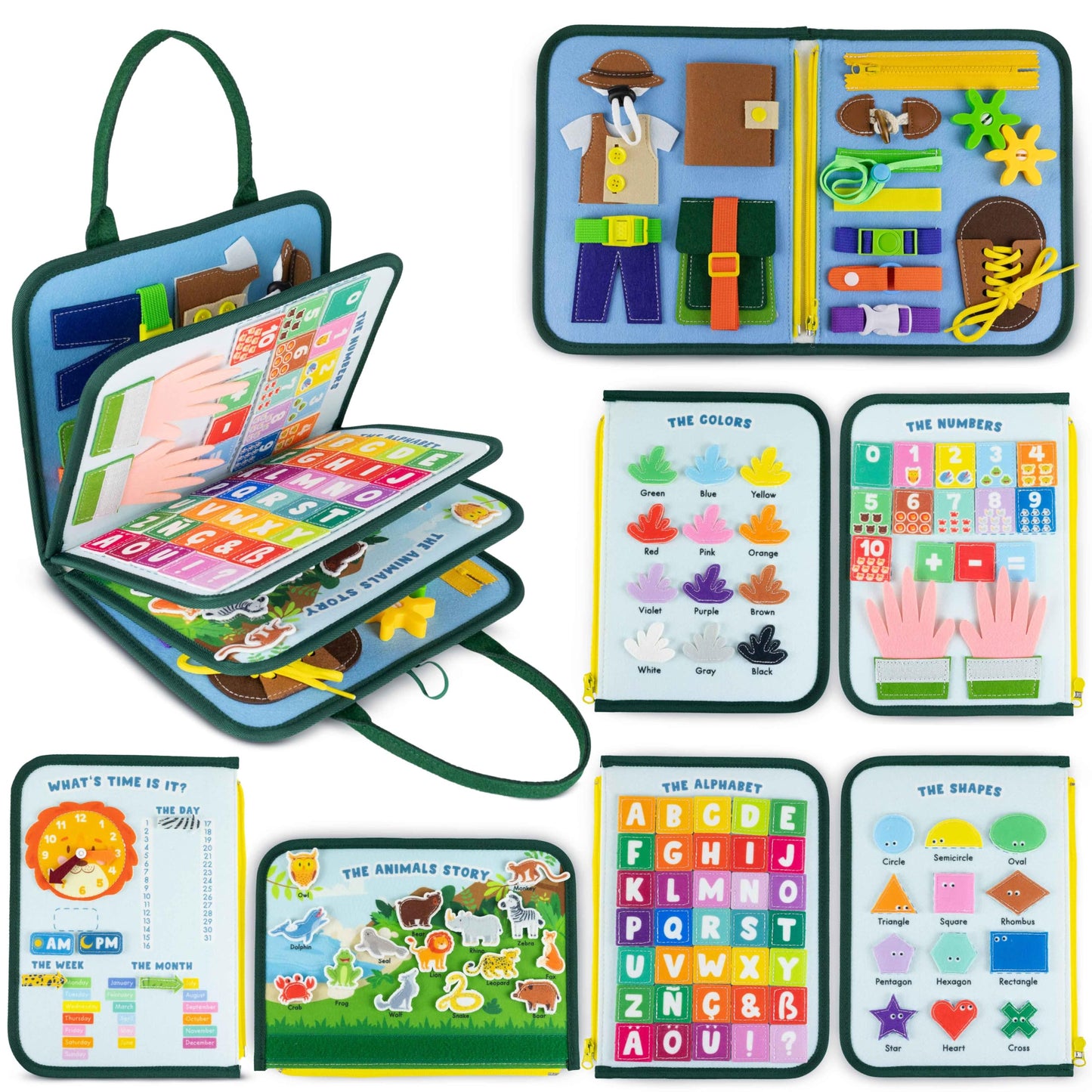 BONNYCO Busy Board for 1 Year Old Animals. Montessori Busy Book for Toddlers 1-3 2-4, Felt Quiet Book Baby. Montessori Toys, Toddler Learning Toys for Travel, Airplane, Car. Educational Activity Board
