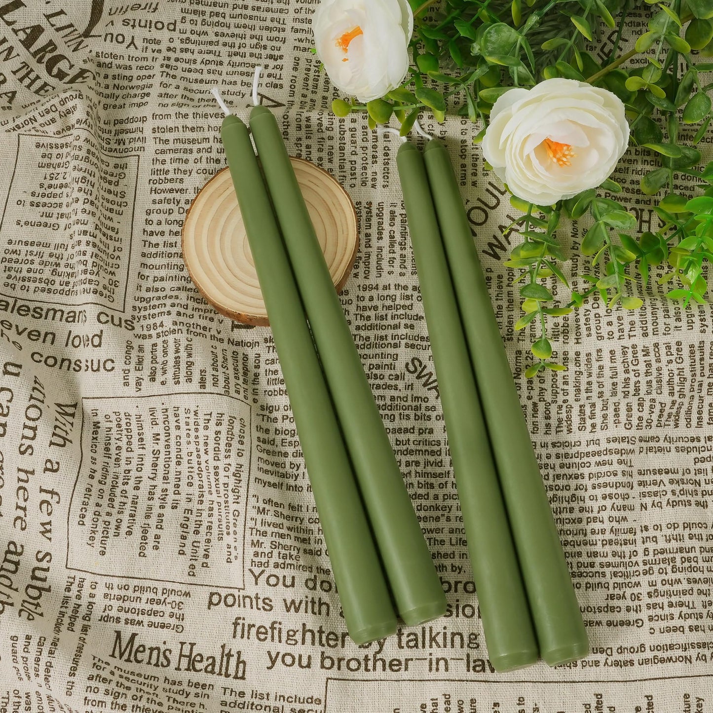 Viyffo Taper Candles, 10 Inch, 20 Pack, Olive Glow – Unscented, Dripless & Smokeless Design, Up to 8 Hour Burn – Long Tall Taper Candlesticks for Wedding, Dinner & Home Decor