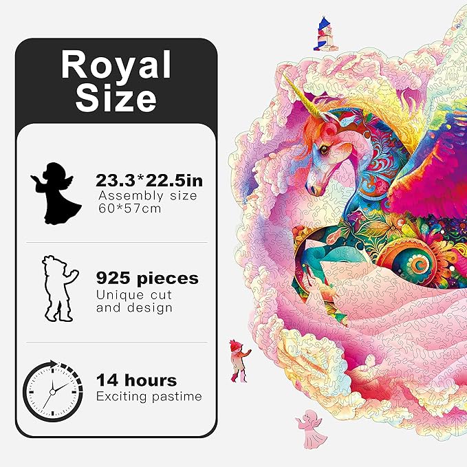 MYS Aurora Wooden Jigsaw Puzzles for Adults Unicorn Jigsaw Puzzles 925 Pieces Unique Animal Shaped Wooden Puzzles for Adults and Kids Family Game 23.3x22.5 Inch