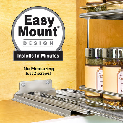 LYNK PROFESSIONAL® Pull Out Spice Rack Organizer for Inside Kitchen Cabinets - 4-1/4 inch Wide - Slide Out Drawer – Chrome Sliding Spice Cabinet Organization Shelf Racks - 2 Tier