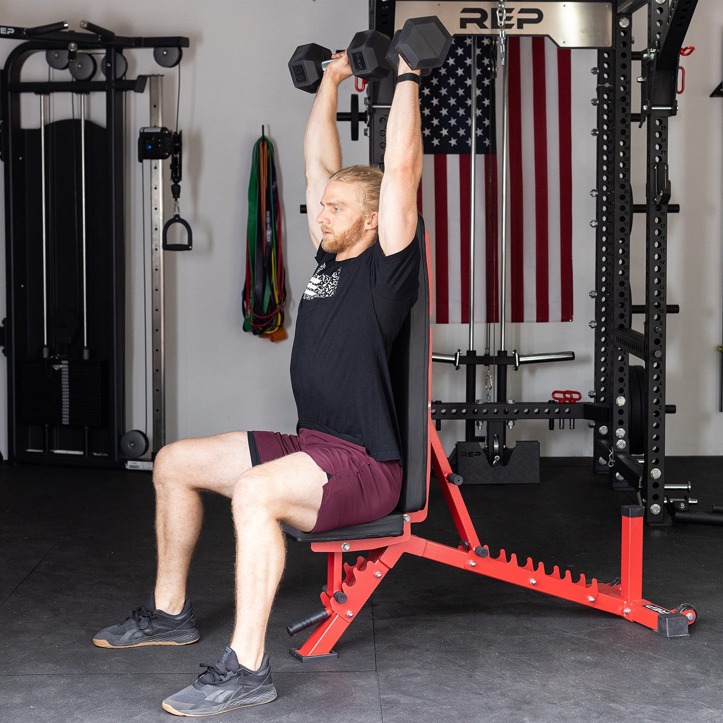 REP AB-3100 Adjustable Bench | Red Weight Bench for Home Gym | Foldable FID Design | Flat Incline Decline Strength Training Equipment | Compact Workout Chair