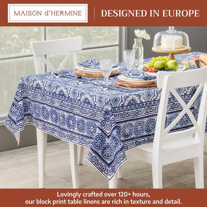 Maison d' Hermine Table Cloth Rectangle Table 100% Cotton 60 x 108 Inches Tablecloth Reusable Decorative for Dining Kitchen Room Farmhouse Home Gifts for Mothers Day Spring Summer - Melodie Bleue
