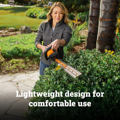 WORX 22" Cordless Hedge Trimmer, Electric Hedge Trimmer with Dual-Action Blades, Lightweight Bush Trimmer with 5.5 LBS, Battery & Charger Included, WG261