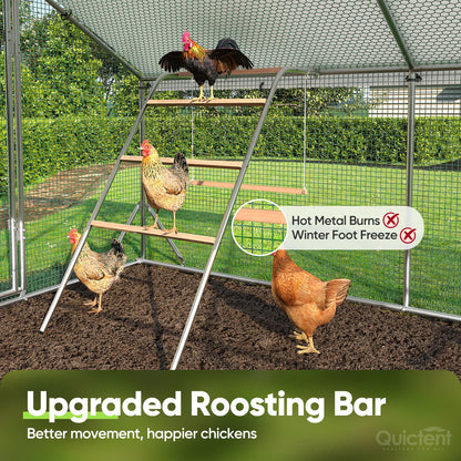 Quictent Large Metal Chicken Coop Run for 20+ Poultry with Metallic Perch, Side Hardware Cloth & Cover, Advanced Series Outdoor Walk-in Cage Hen Duck Rabbit Dog Pen Yard Farm House, 12x9x6.6FT