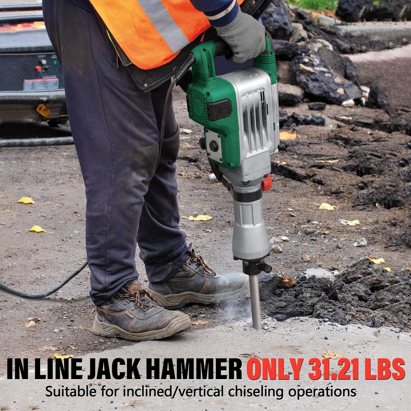 Deshuo 30 lb. Demolition Jack Hammer with 1-3/16" Hex Shank, 1700W 14-Amp Heavy Duty Corded Electric Concrete Demo Chipping Breaker with Carrying Case, Flat & Bull Point Chisel