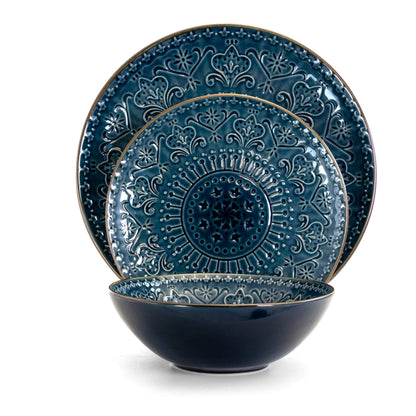 Elama Deep Sea Mozaic 16 Piece Luxurious Stoneware Dinnerware with Complete Setting for 4