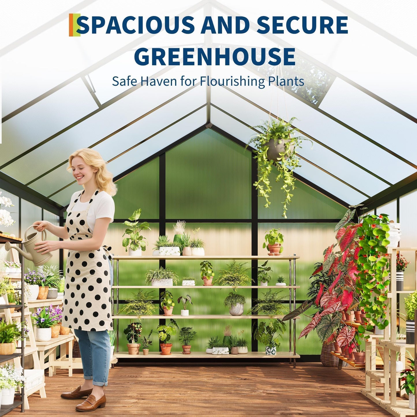 6X10 ft Greenhouse, Greenhouses for Outside, Aluminum Frame Polycarbonate Panels with Sliding Lockable Door and Ajustable Roof Vent, Spacious Walk-in Design for Backyard, Garden, Patio, Black