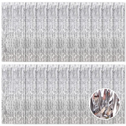20 Pack Silver Foil Curtain Backdrop 3.2ft x 8.2ft Foil Fringe Backdrop Curtain Metallic Tinsel Foil Fringe Curtains Streamer Backdrop Curtains for Birthday Party Decorations Photo Booth (Silver)