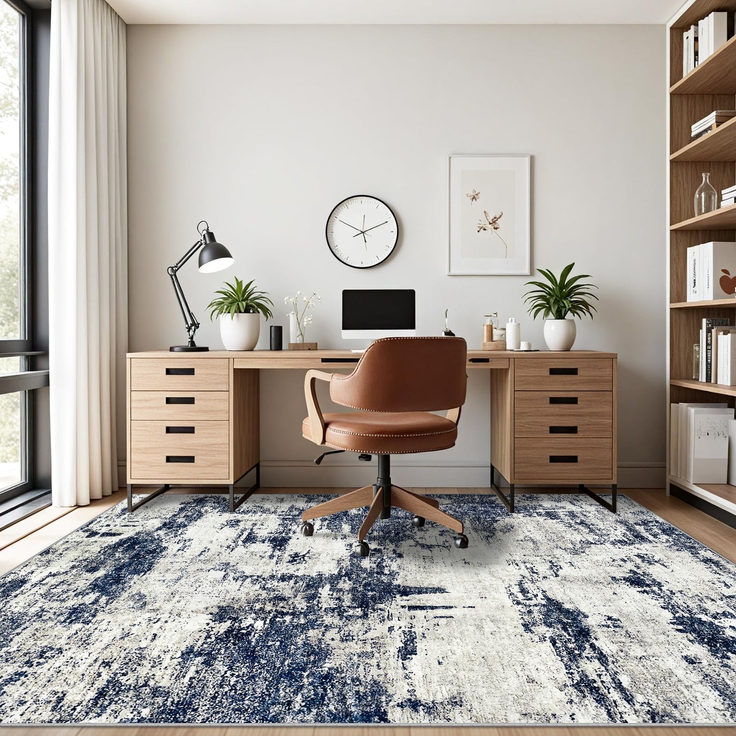 Area Rug Living Room Rugs: 5x7 Washable Rug with Anti-Slip Backing Non-Shedding Stain-Resistant Foldable Modern Abstract Carpet for Bedroom Dining Room Nursery Home Office - Gray/Blue